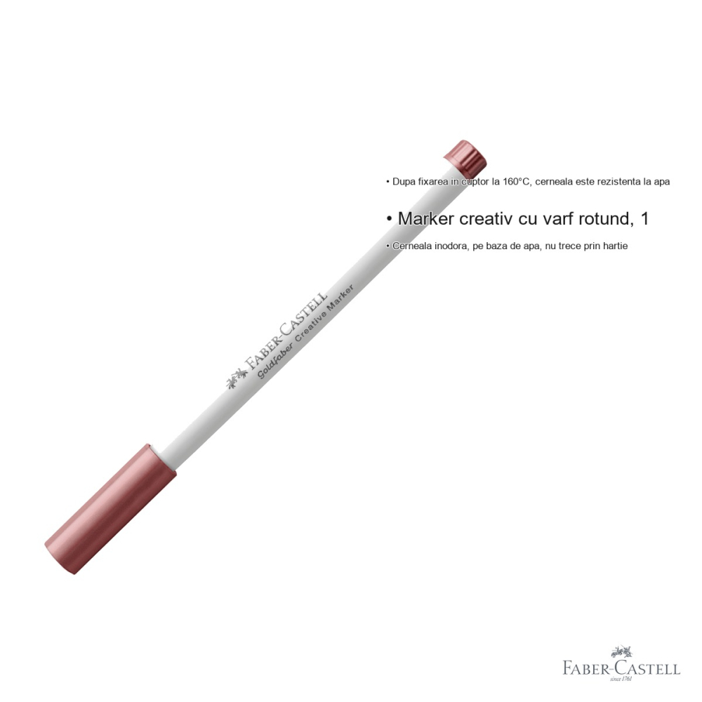 Marker creativ Faber-Castell Goldfaber, rosu crimson metalizat 593, varf rotund 1.5mm, pentru hartie, sticla si metal [3]
