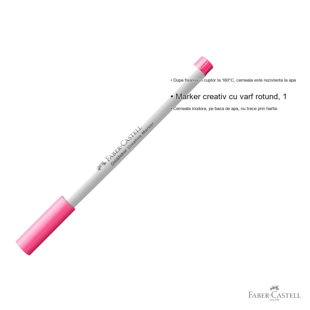 Marker creativ Faber-Castell Goldfaber roz candy 528, varf rotund 1.5mm, pentru hartie sticla plastic metal piatra [3]