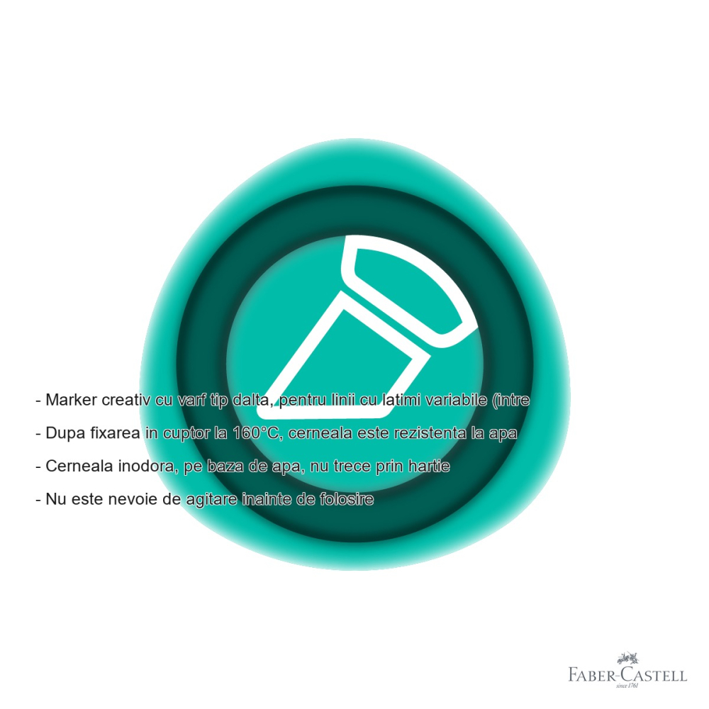 Marker creativ Faber-Castell Goldfaber, varf dalta, albastru caraibe 556, pentru suprafete multiple [2]
