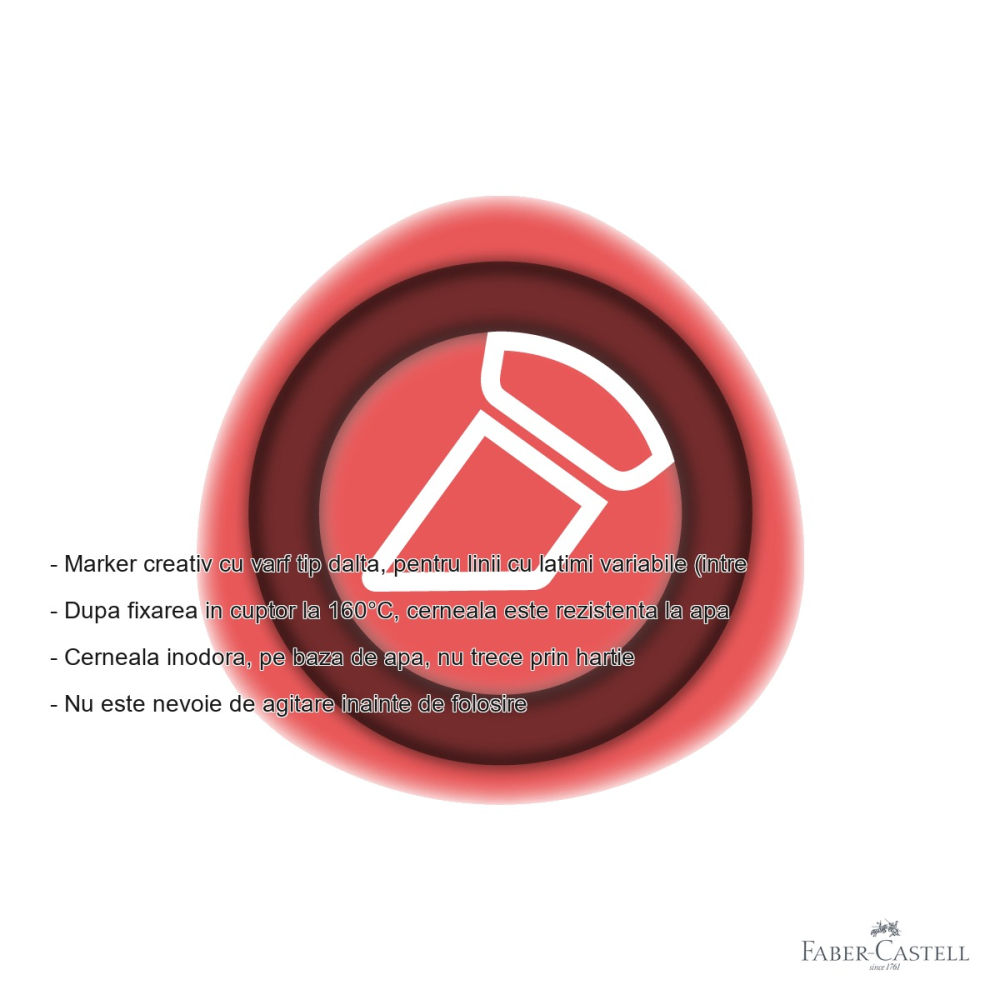 Marker creativ Faber-Castell Goldfaber, varf dalta, rosu pepene 521, pentru hartie sticla plastic metal piatra [2]