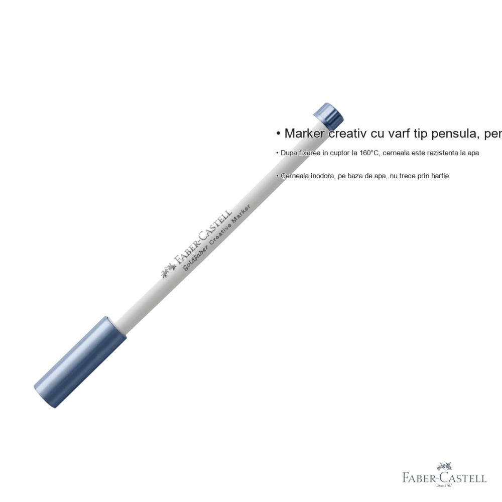 Marker creativ Faber-Castell Goldfaber, varf pensula, albastru marin metalizat 553, pentru suprafete multiple [3]