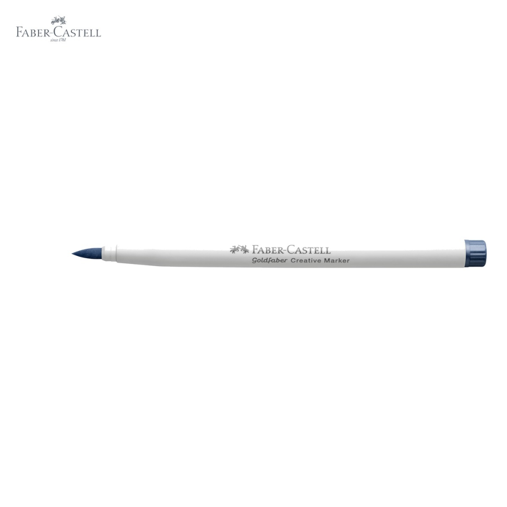 Marker creativ Faber-Castell Goldfaber, varf pensula, albastru marin metalizat 553, pentru suprafete multiple [5]