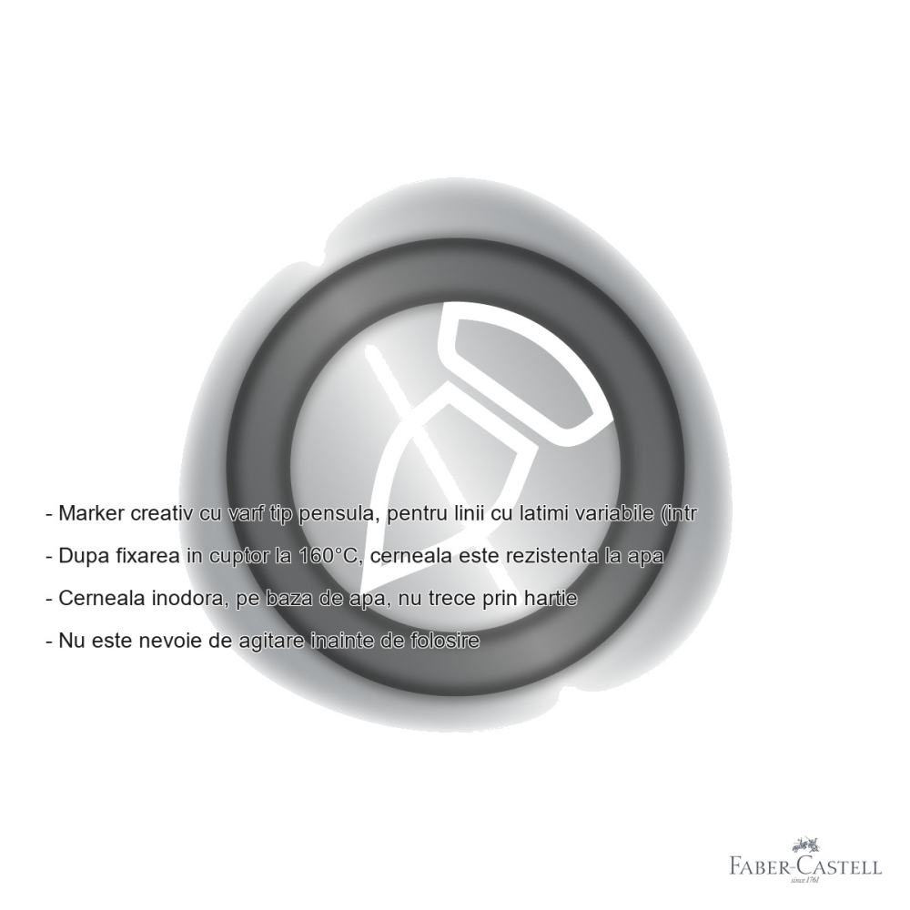 Marker creativ Faber-Castell Goldfaber varf pensula argintiu, cerneala pe baza de apa, pentru hartie carton sticla plastic metal piatra [2]
