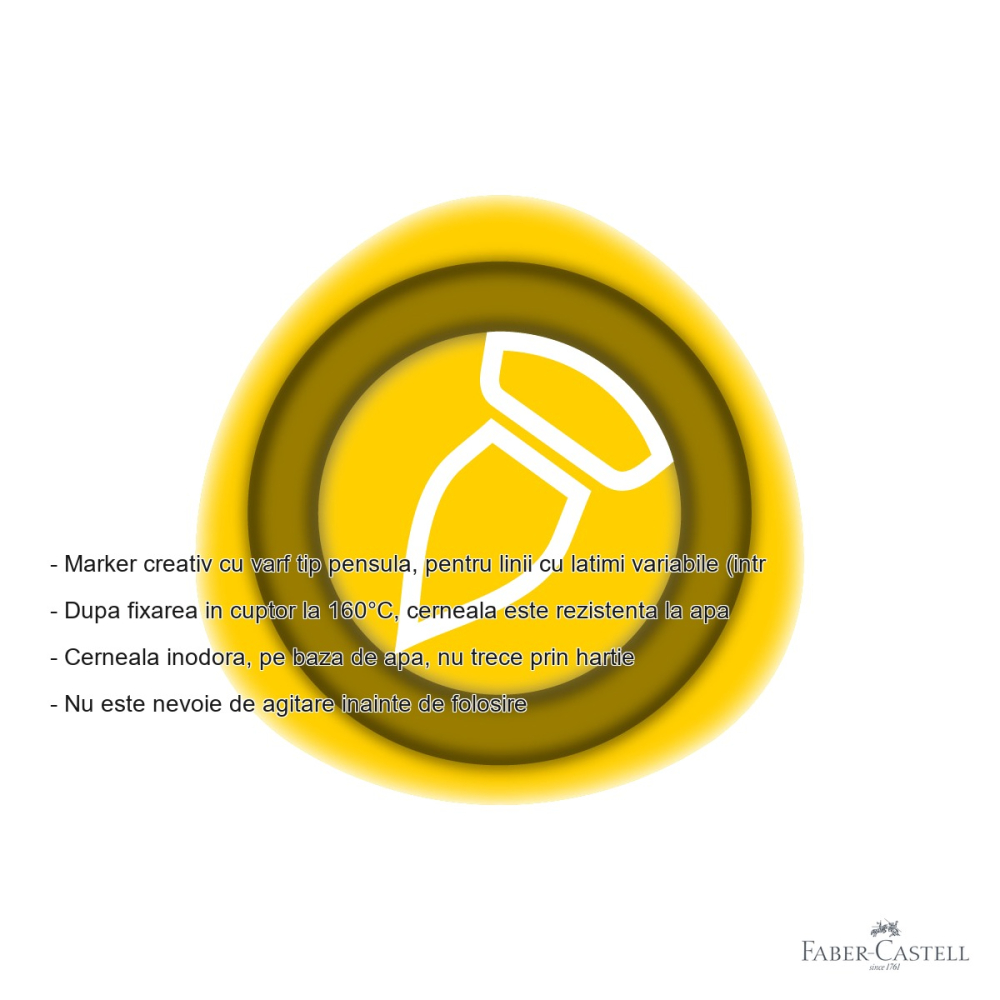 Marker creativ Faber-Castell Goldfaber, varf pensula, galben Sun 507, pentru hartie, carton, sticla si metal [2]