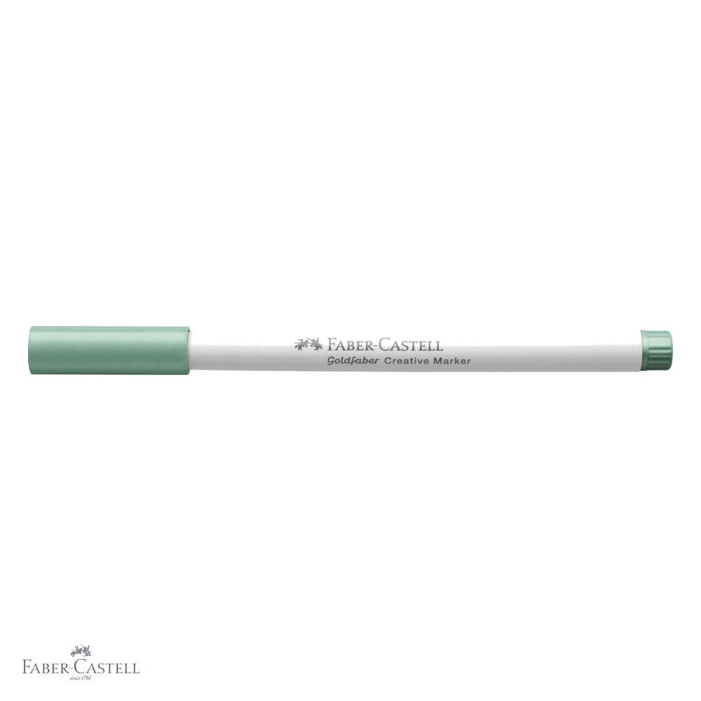 Marker creativ Faber-Castell Goldfaber, varf pensula, verde metalizat, pentru suprafete multiple [4]