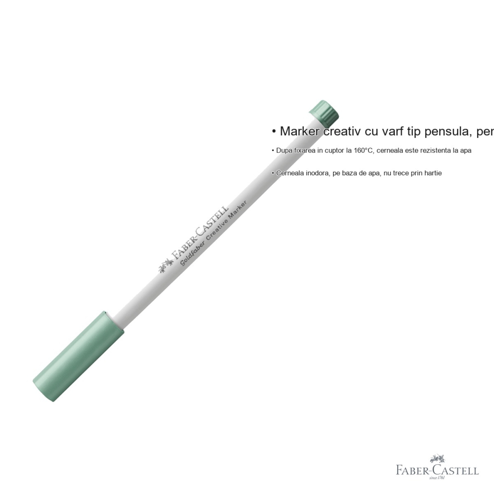 Marker creativ Faber-Castell Goldfaber, varf pensula, verde metalizat, pentru suprafete multiple [3]