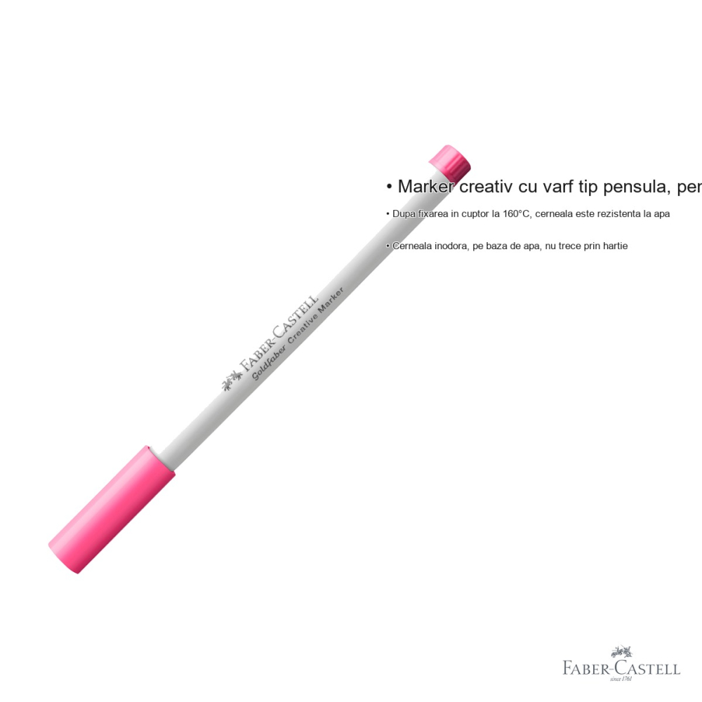 Marker creativ Faber-Castell Goldfaber, varf tip pensula, roz candy 528, pentru suprafete multiple [3]