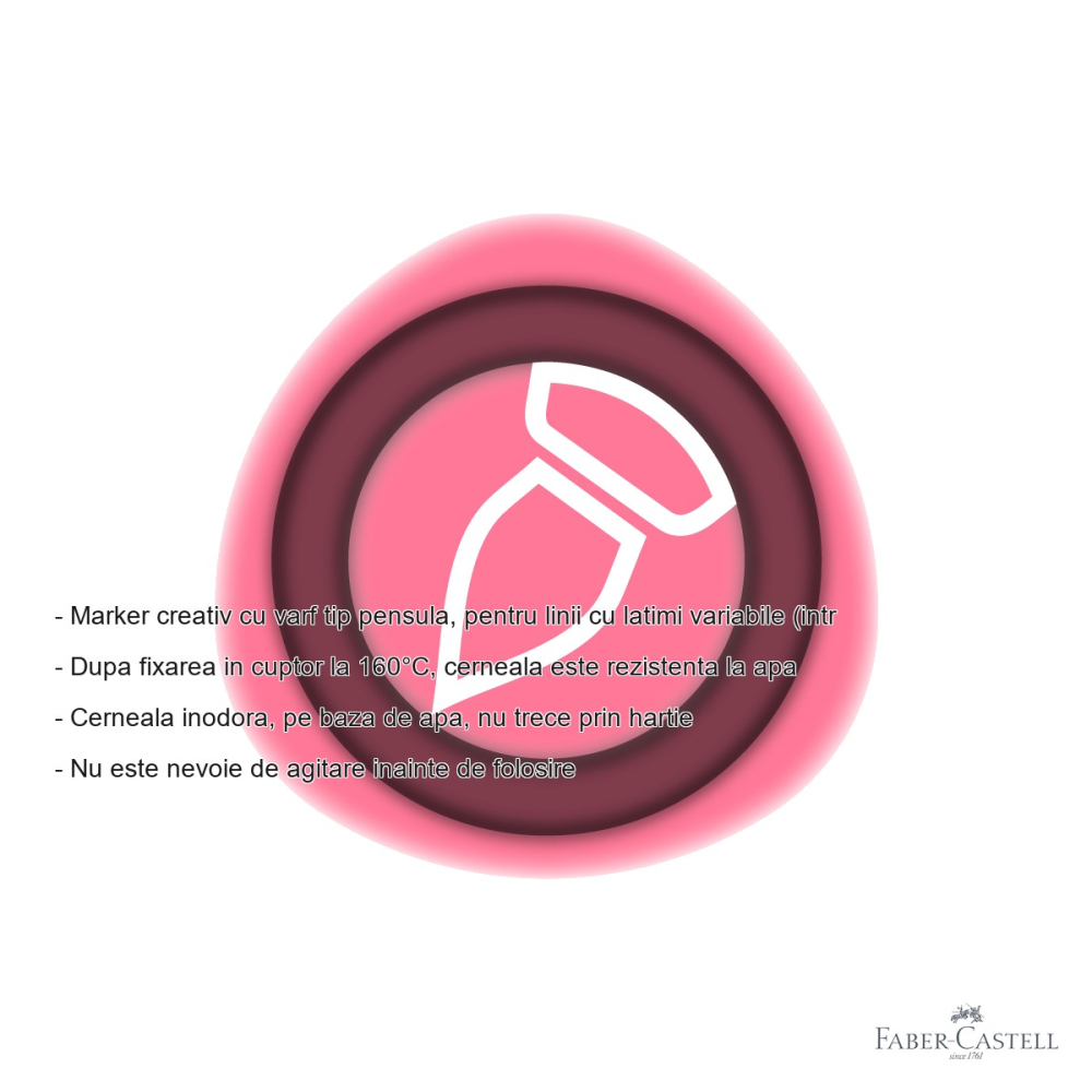 Marker creativ Faber-Castell Goldfaber, varf tip pensula, roz candy 528, pentru suprafete multiple [2]