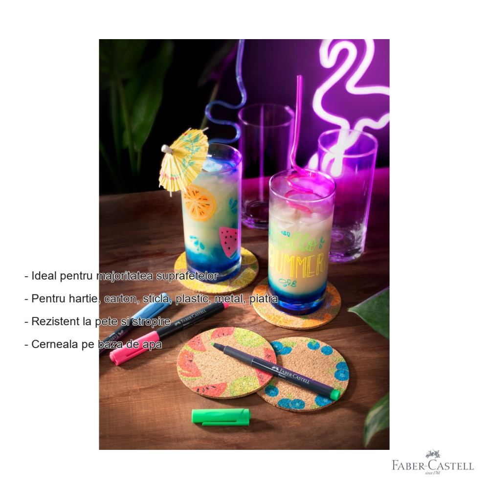 Marker creativ Faber-Castell portocaliu neon, varf 1.5 mm, pentru hartie, sticla, plastic si metal [2]