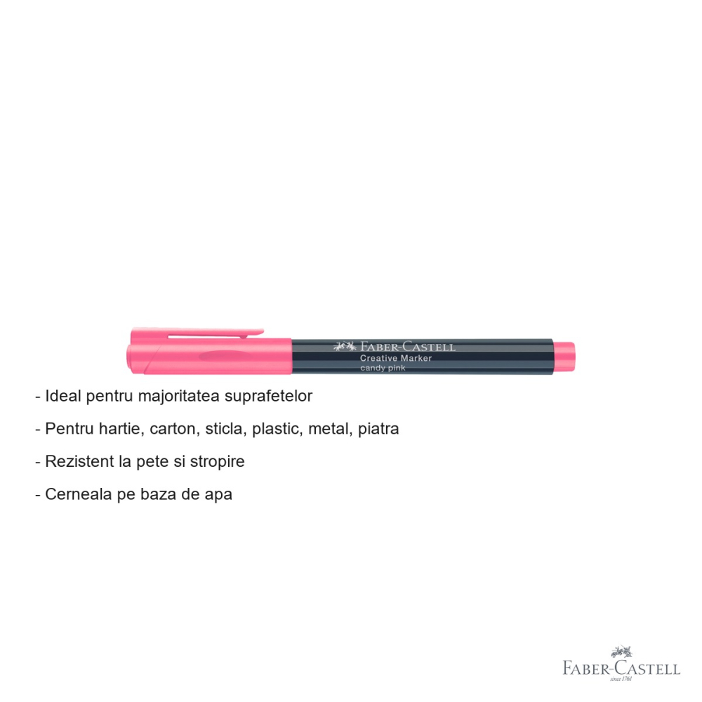 Marker creativ Faber-Castell roz candy, varf 1.5 mm, pentru hartie, sticla, plastic si metal [2]