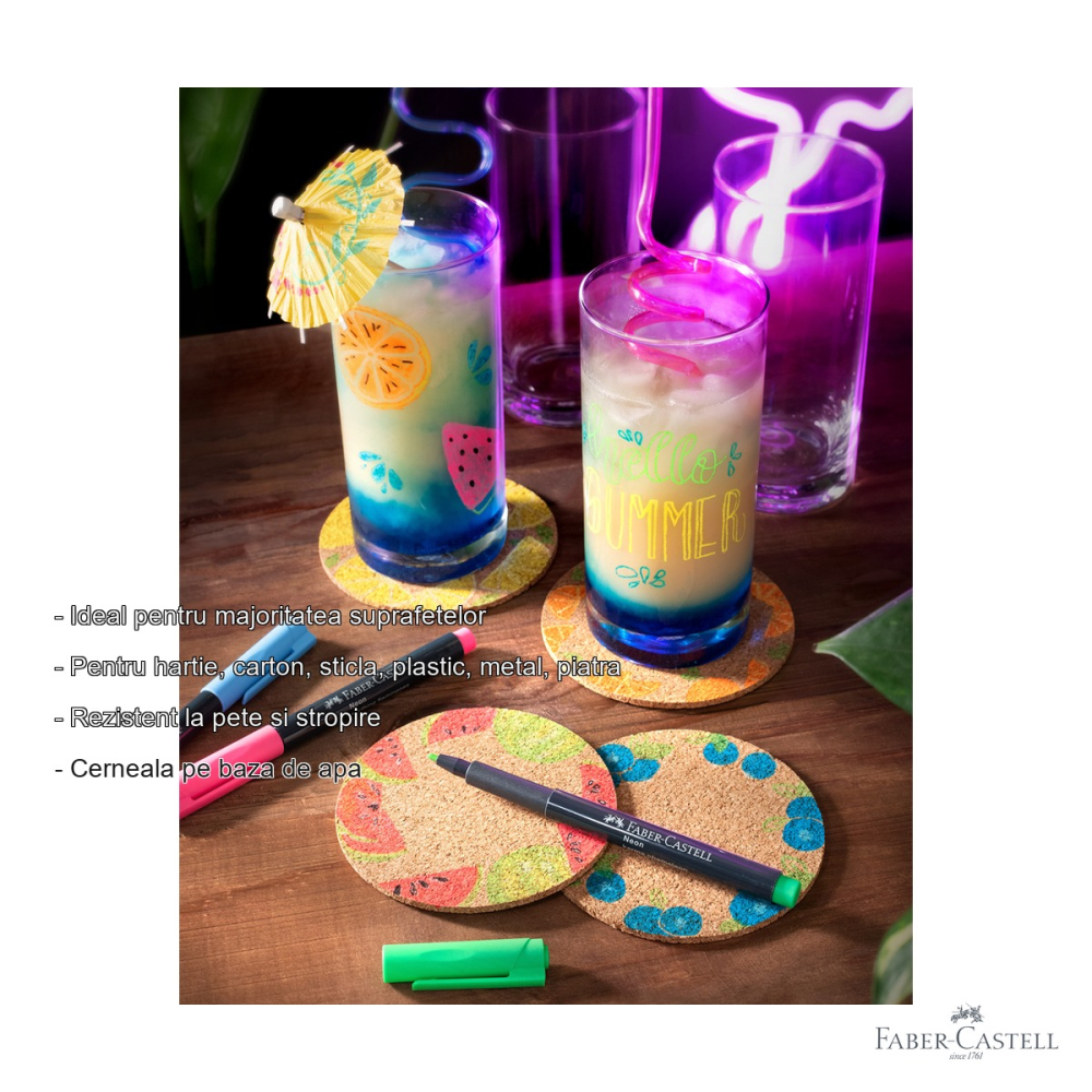 Marker creativ Faber-Castell, varf 1.5 mm, verde neon, pentru hartie, sticla, plastic si metal [2]