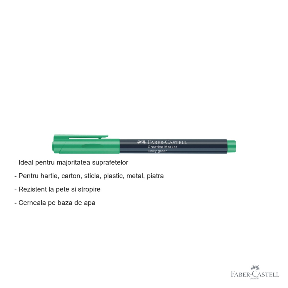 Marker creativ verde Faber-Castell Lucky, varf 1.5 mm, pentru hartie, sticla, plastic si metal [2]