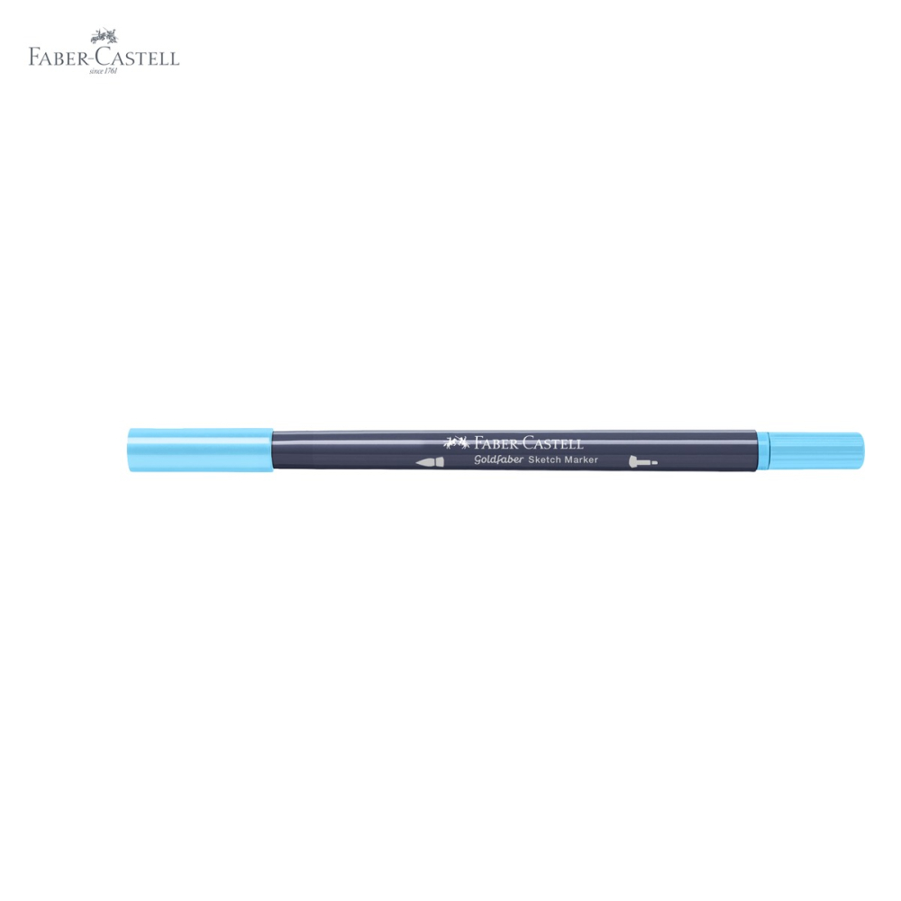 Marker cu 2 capete Faber-Castell Goldfaber, cerneala alcool albastru apa 164, pensula + fineliner pentru desen artistic [5]