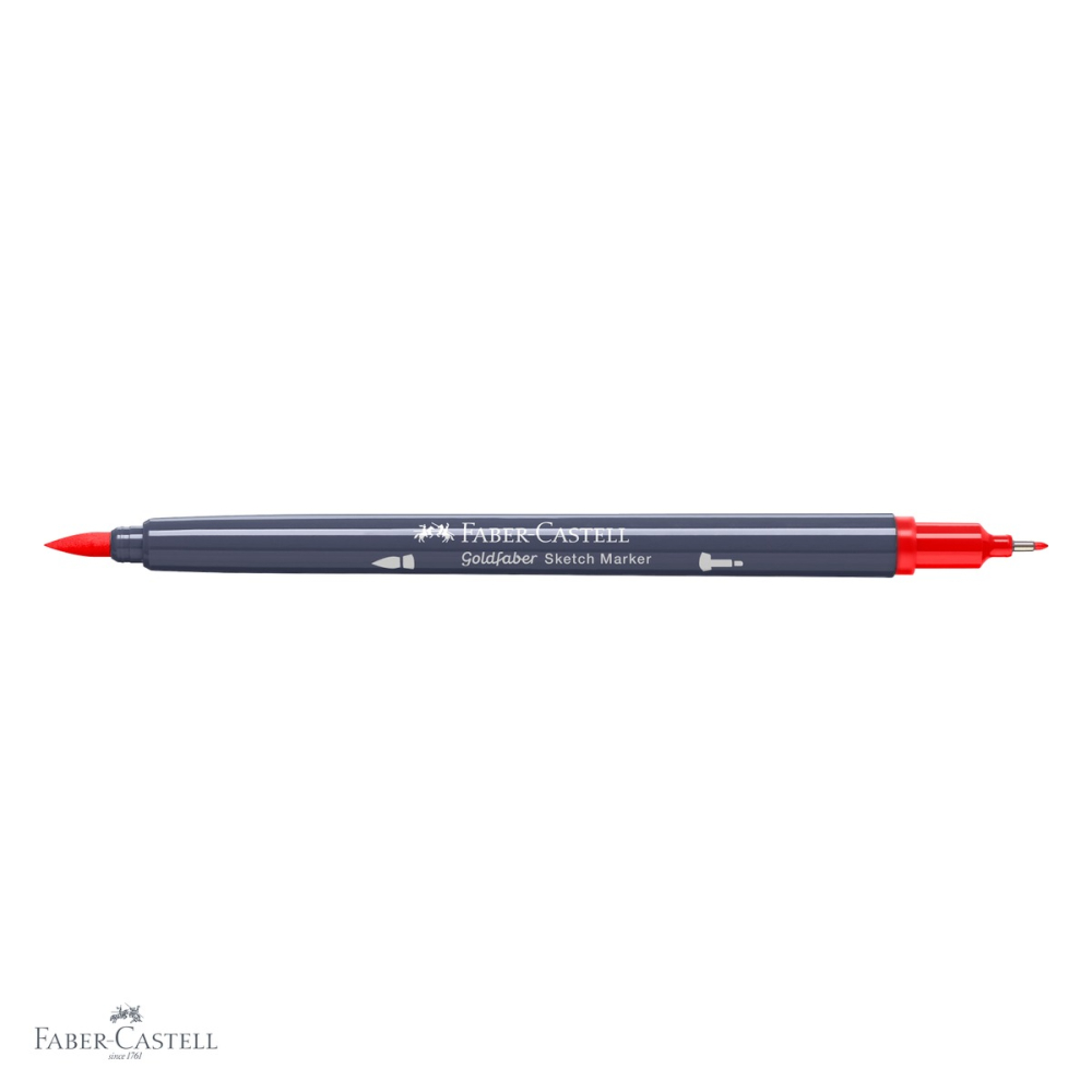 Marker cu 2 capete Faber-Castell Goldfaber, rosu scarlet 118, cerneala pe baza de alcool, pentru desen artistic si contururi [4]