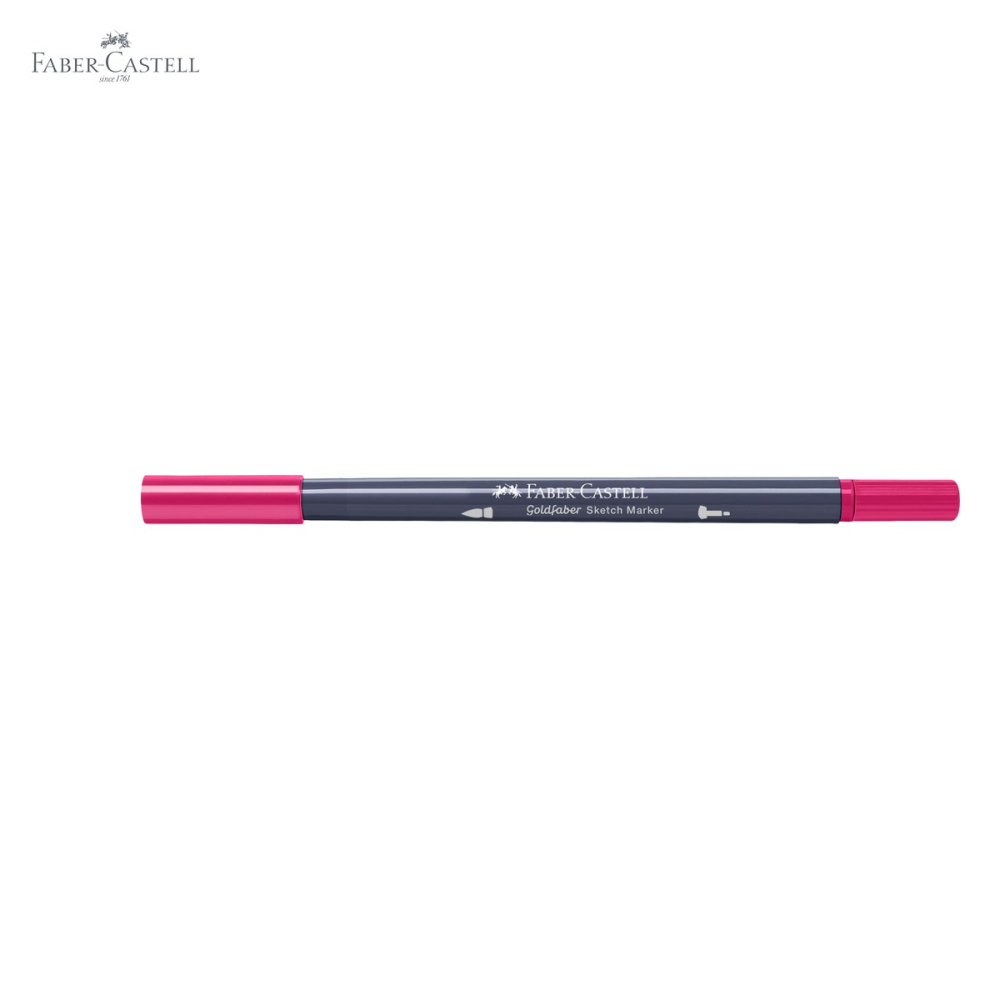 Marker cu 2 capete Faber-Castell Goldfaber roz carmin 127, pensula + fineliner, pentru desen artistic [5]