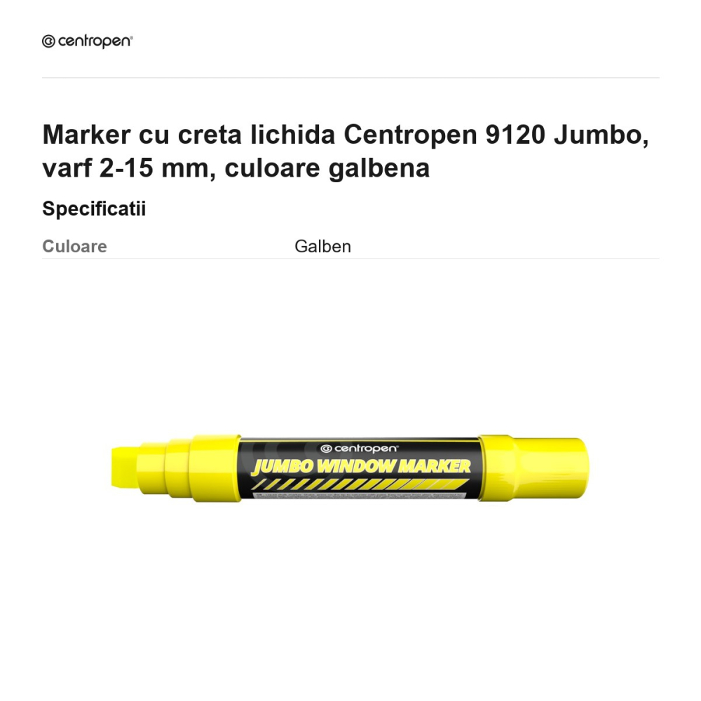Marker cu creta lichida Centropen 9120 Jumbo, varf 2-15 mm, culoare galbena [3]