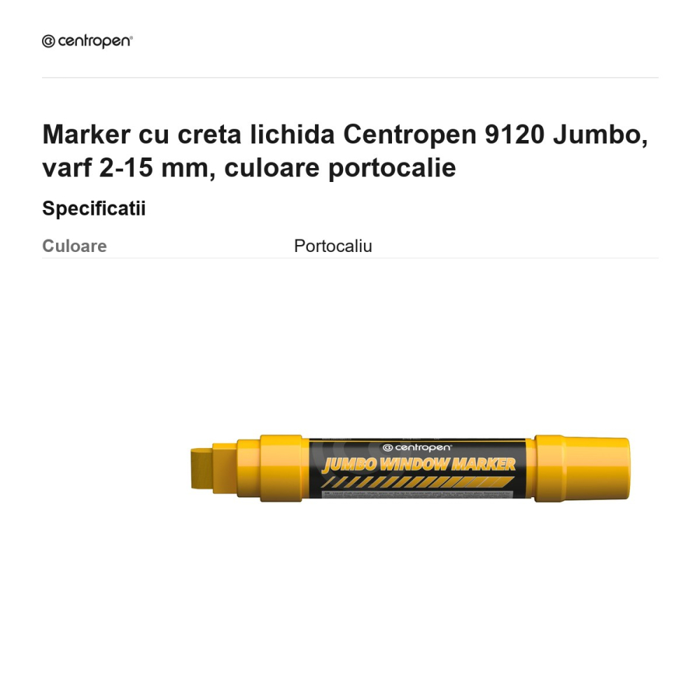 Marker cu creta lichida Centropen 9120 Jumbo, varf 2-15 mm, culoare portocalie [3]
