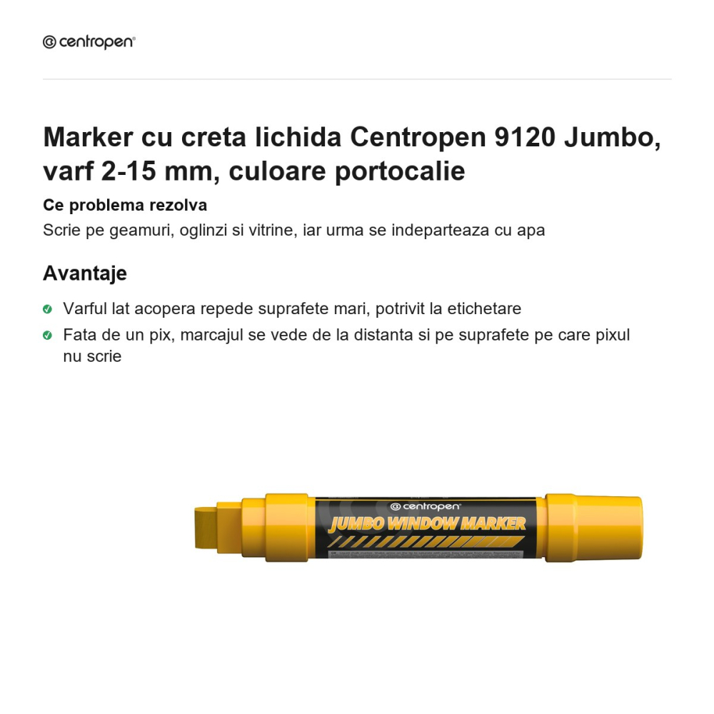 Marker cu creta lichida Centropen 9120 Jumbo, varf 2-15 mm, culoare portocalie [2]