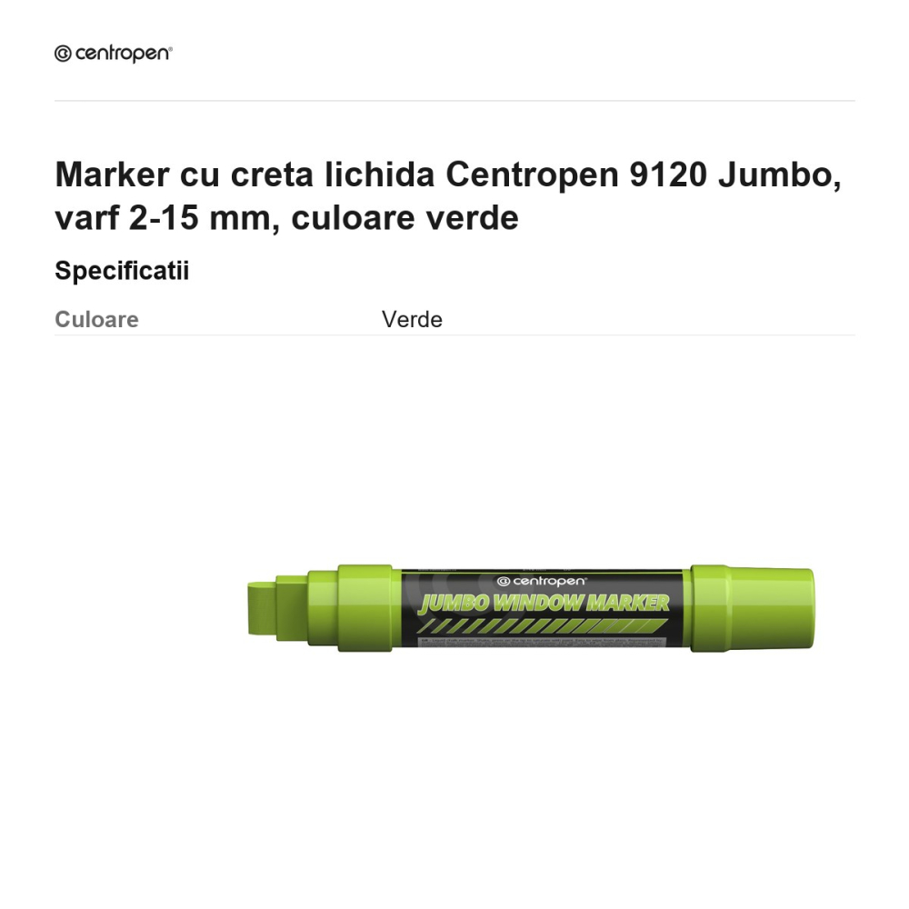 Marker cu creta lichida Centropen 9120 Jumbo, varf 2-15 mm, culoare verde [3]