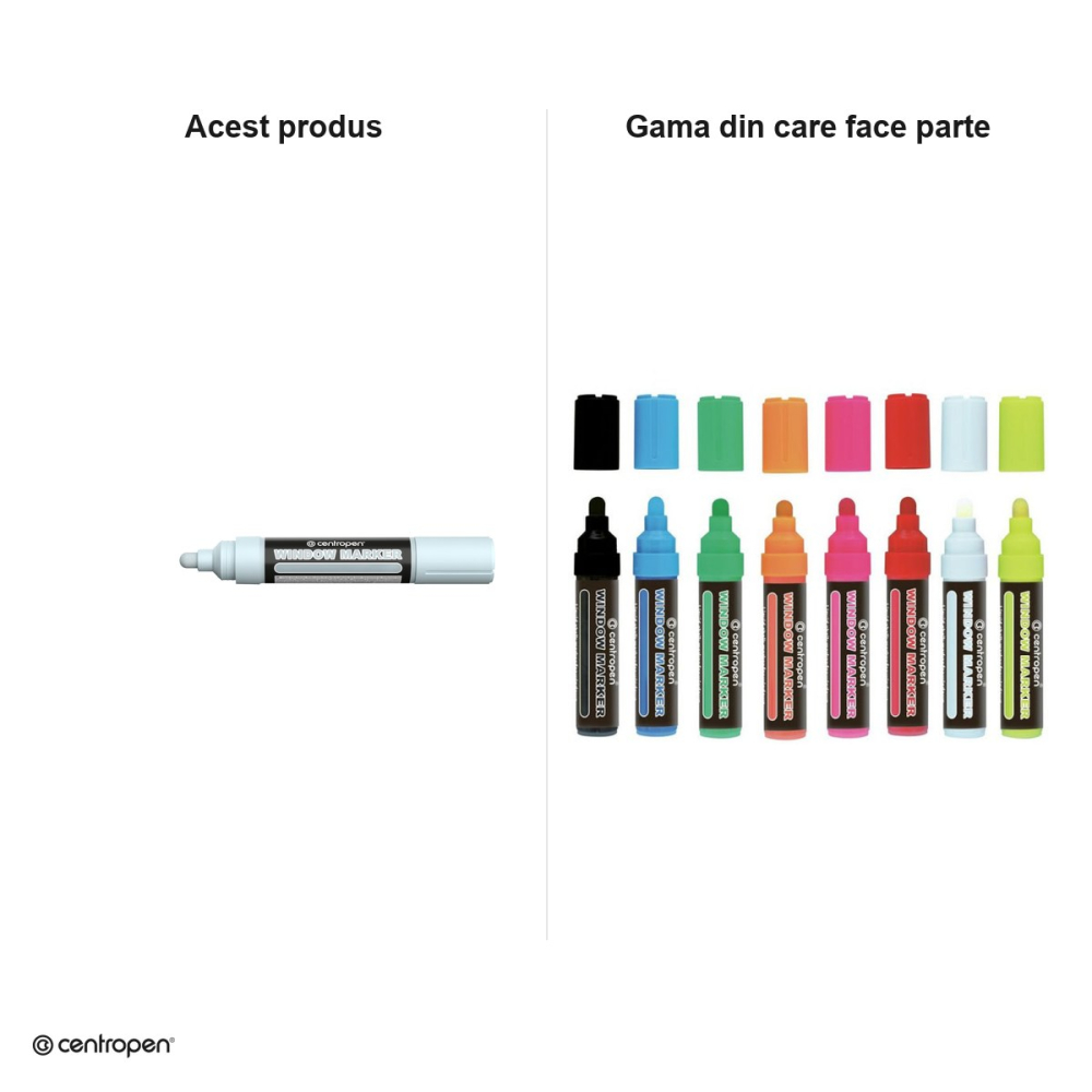 Marker cu creta lichida Centropen 9121, varf rotund 2-15 mm, culoare alba [5]