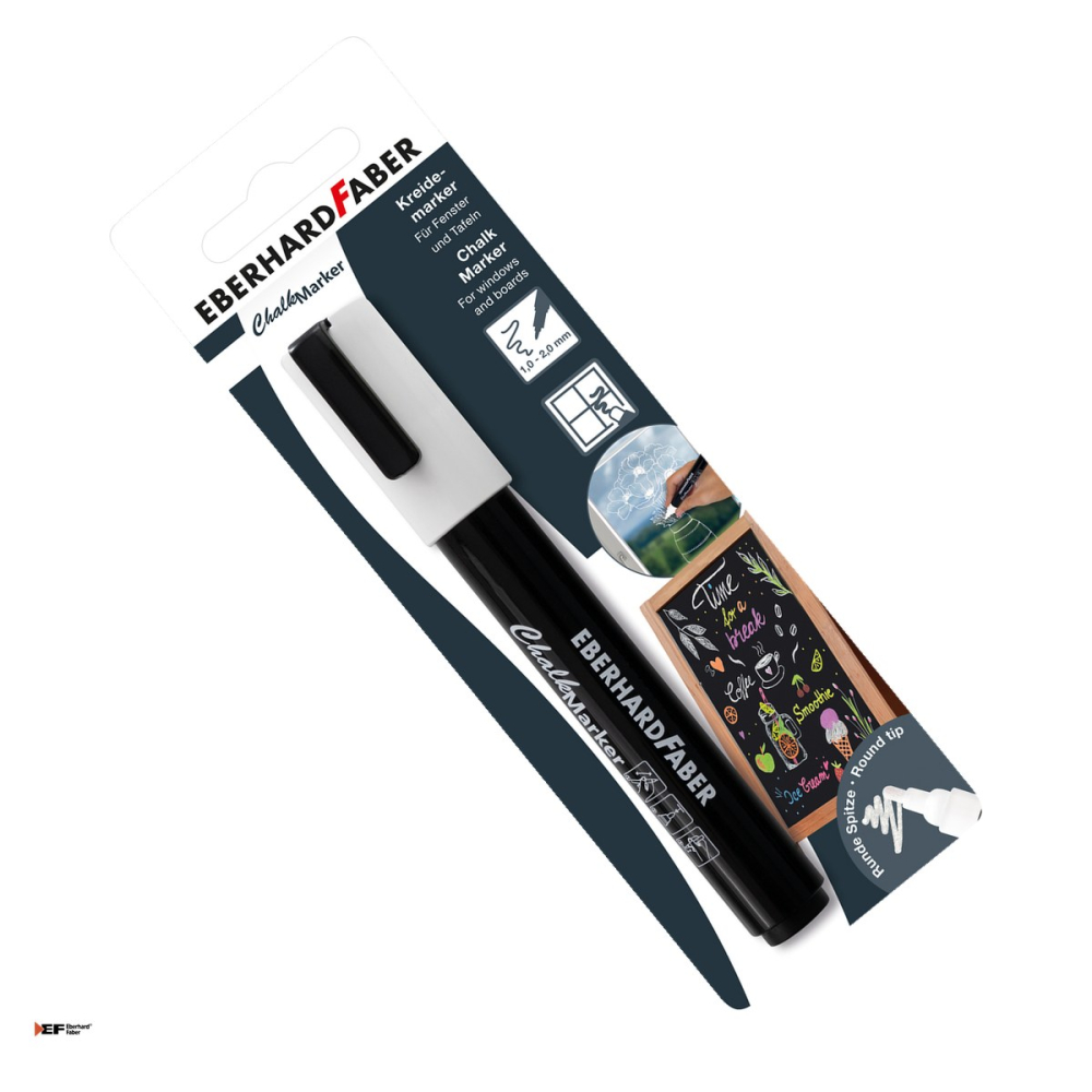 Marker cu creta lichida Eberhard Faber, varf rotund, linie 1-2 mm, in blister, alb [1]
