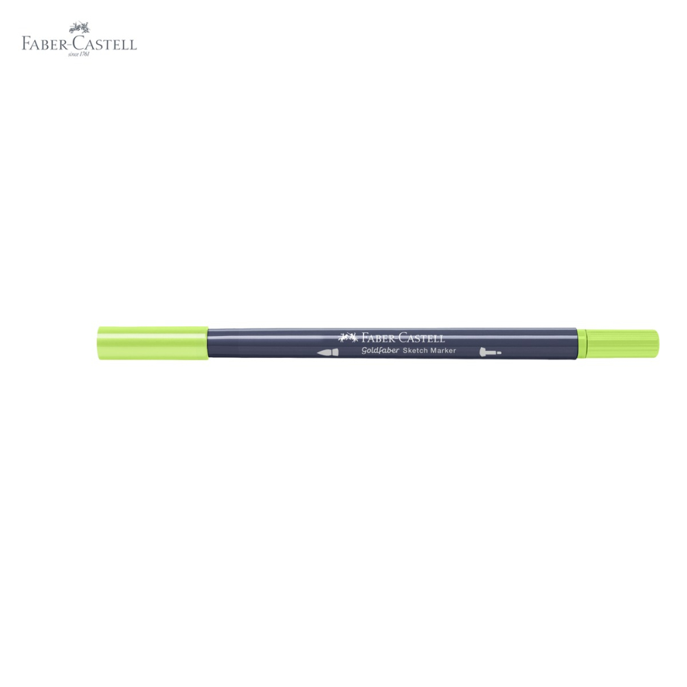 Marker cu doua capete Faber-Castell Goldfaber, cerneala alcool, galben lime 207, pensula flexibila si fineliner, pentru desen artistic [5]