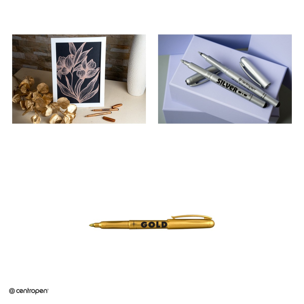 Marker cu efect metalic Centropen 2690, varf rotund 1.5-3 mm, culoare aurie [4]