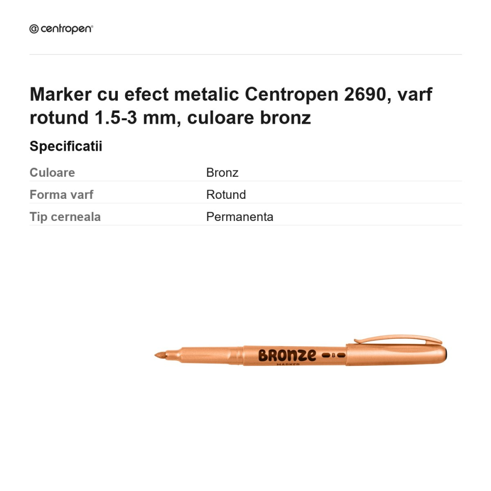 Marker cu efect metalic Centropen 2690, varf rotund 1.5-3 mm, culoare bronz [3]