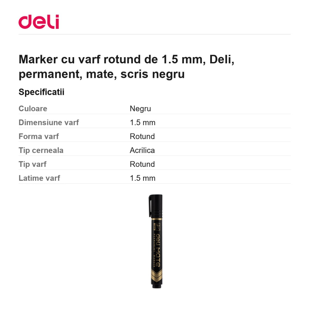 Marker cu varf rotund de 1.5 mm, Deli, permanent, mate, scris negru [3]