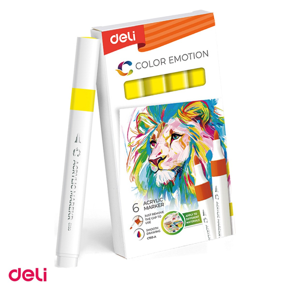 Marker cu varf rotund, Deli, acrilic color emotion, scris galben [1]
