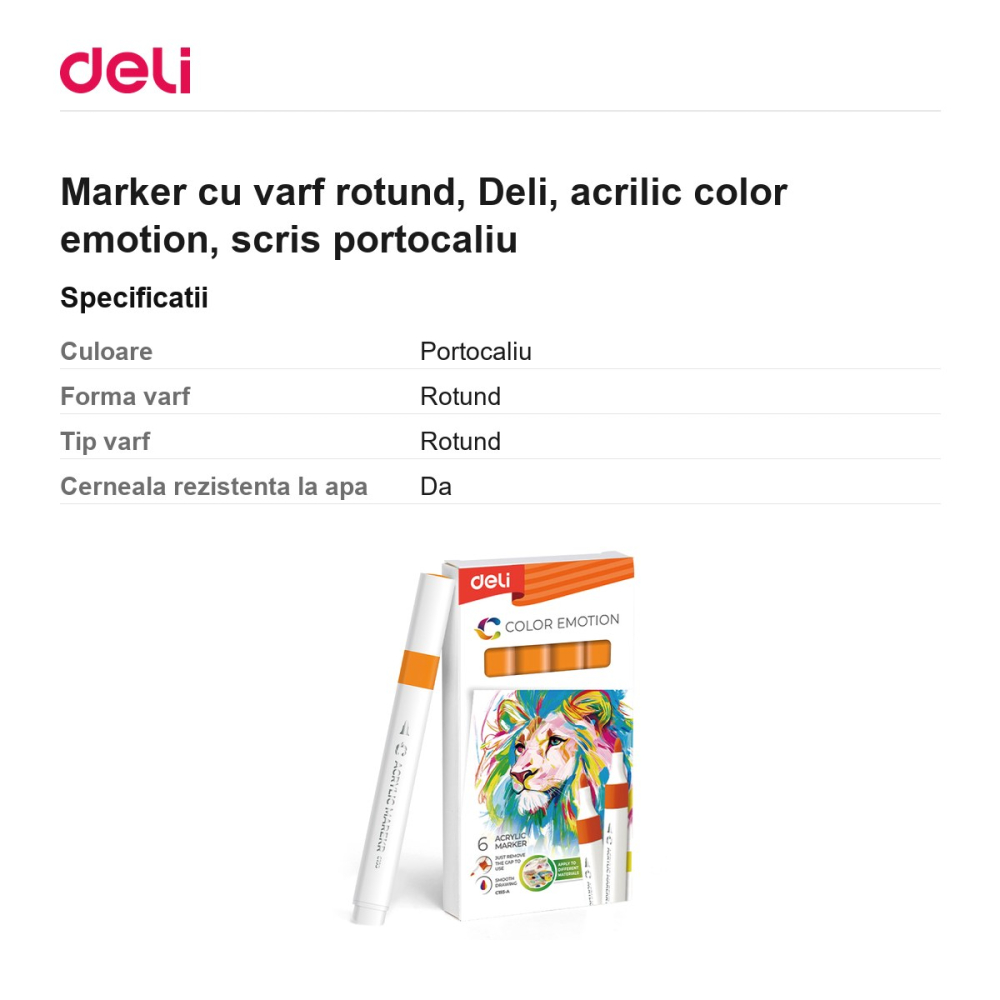 Marker cu varf rotund, Deli, acrilic color emotion, scris portocaliu [3]