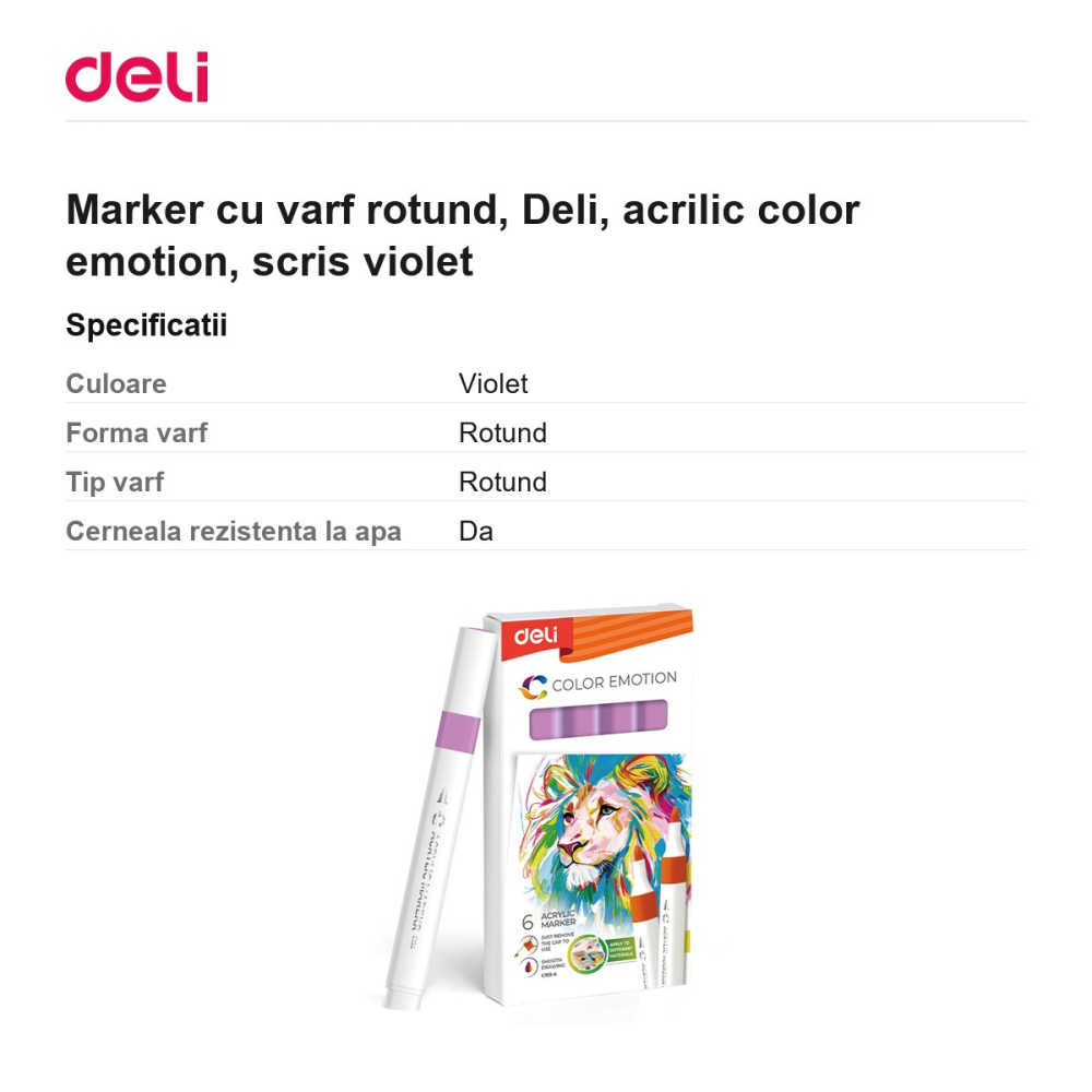 Marker cu varf rotund, Deli, acrilic color emotion, scris violet [3]