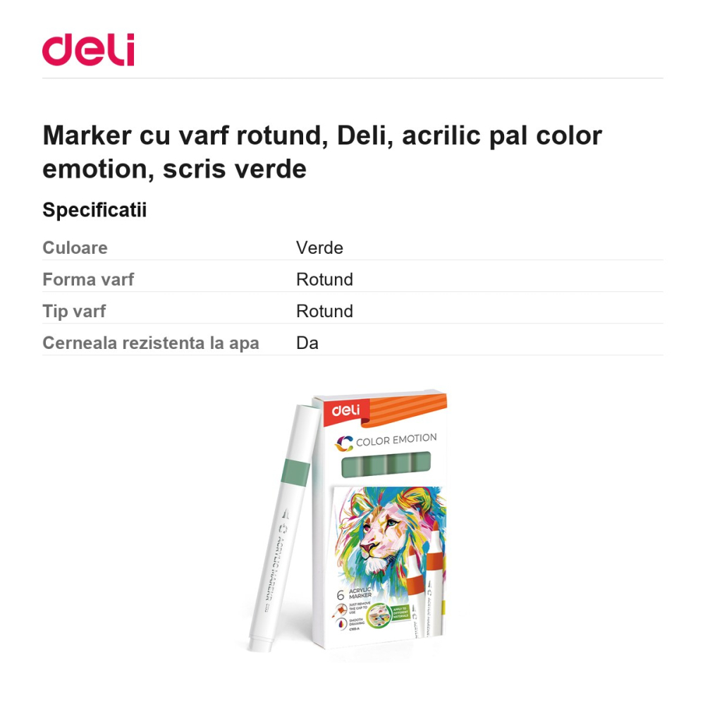 Marker cu varf rotund, Deli, acrilic pal color emotion, scris verde [3]