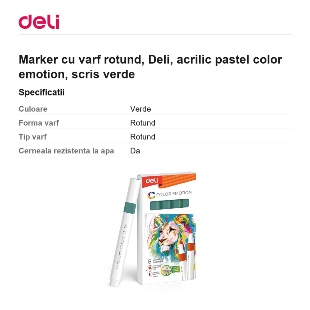 Marker cu varf rotund, Deli, acrilic pastel color emotion, scris verde [3]