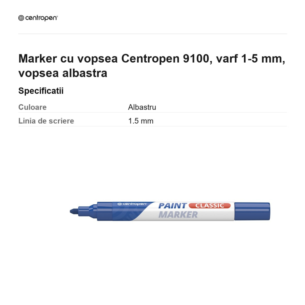 Marker cu vopsea Centropen 9100, varf 1-5 mm, vopsea albastra [3]