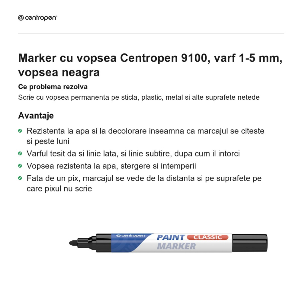 Marker cu vopsea Centropen 9100, varf 1-5 mm, vopsea neagra [2]