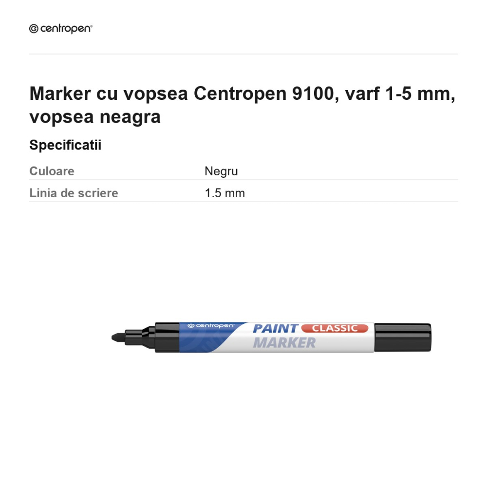 Marker cu vopsea Centropen 9100, varf 1-5 mm, vopsea neagra [3]