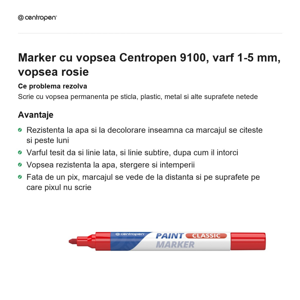 Marker cu vopsea Centropen 9100, varf 1-5 mm, vopsea rosie [2]