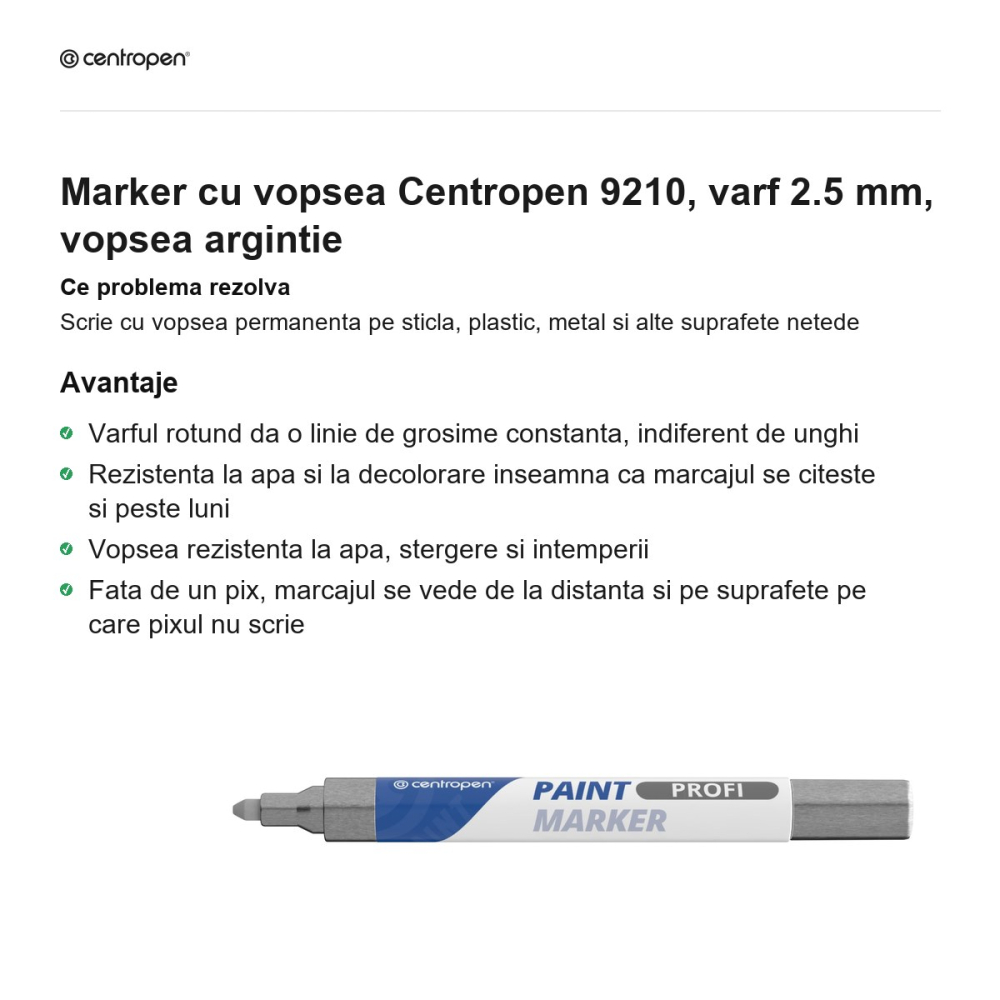 Marker cu vopsea Centropen 9210, varf 2.5 mm, vopsea argintie [2]