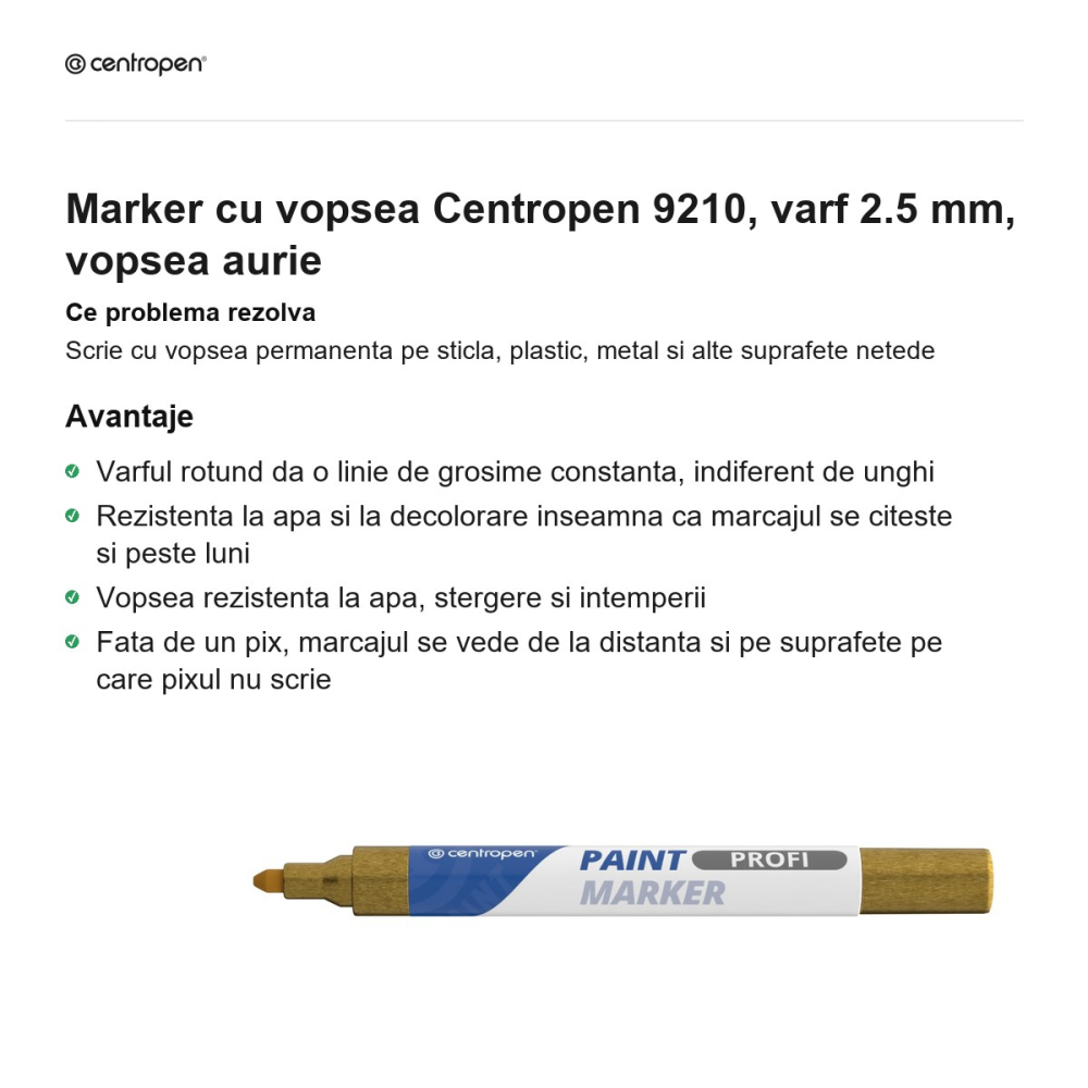 Marker cu vopsea Centropen 9210, varf 2.5 mm, vopsea aurie [2]