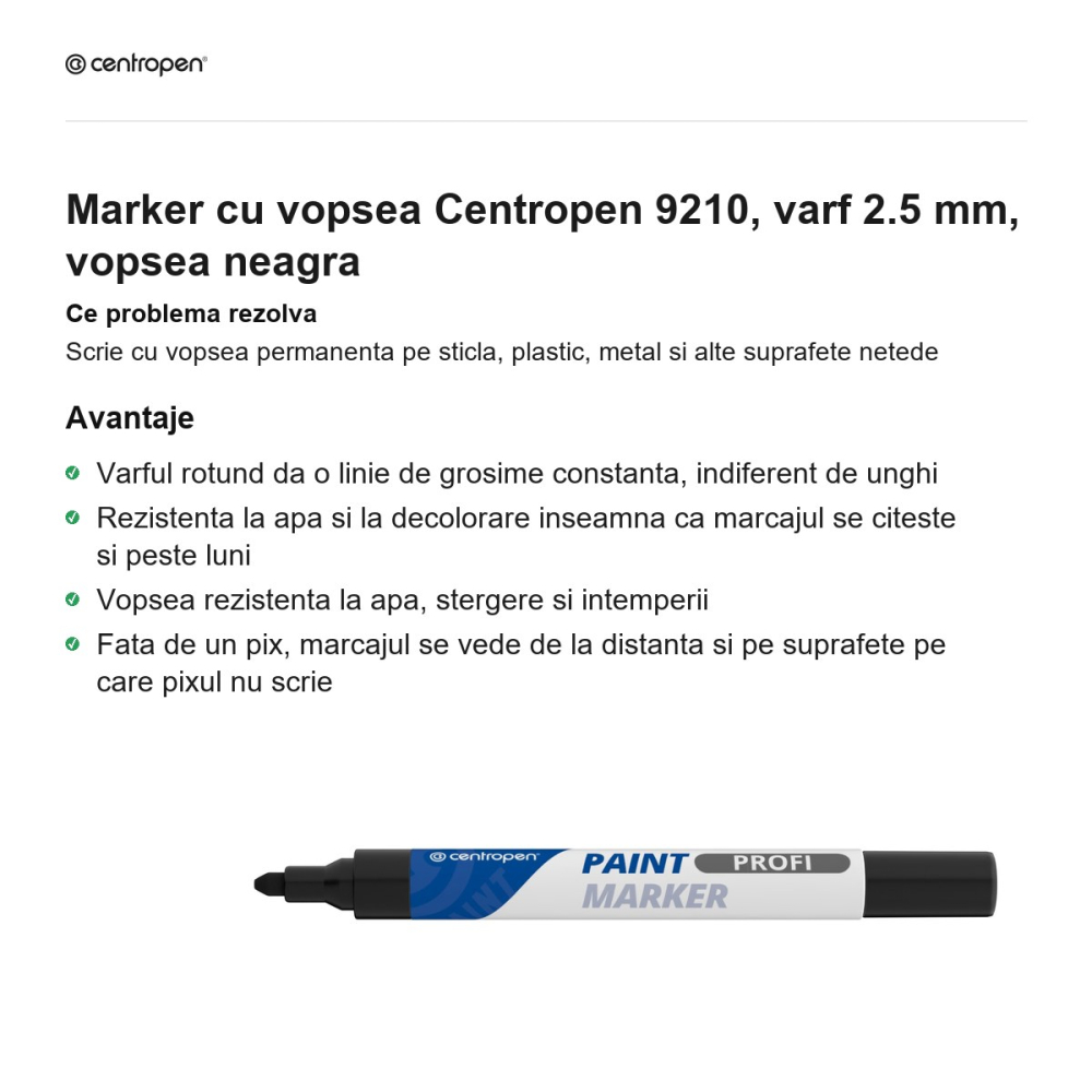 Marker cu vopsea Centropen 9210, varf 2.5 mm, vopsea neagra [2]