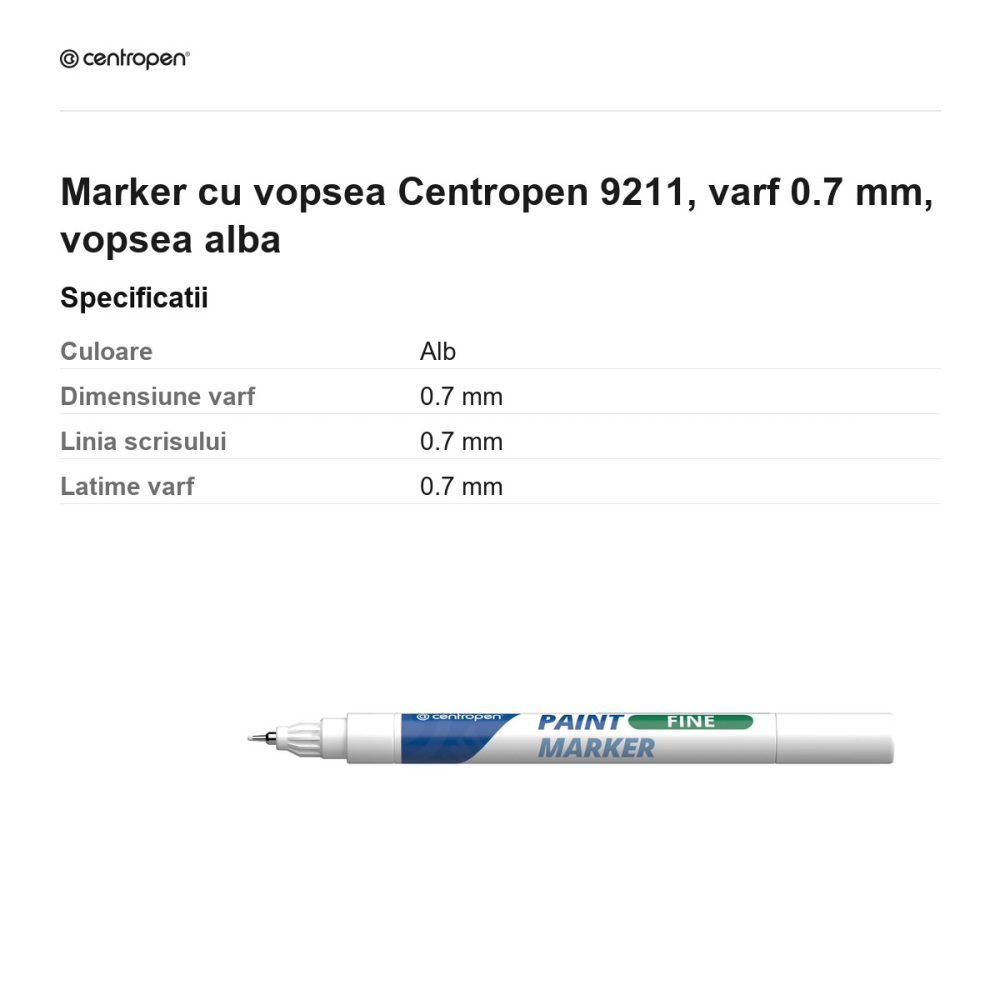 Marker cu vopsea Centropen 9211, varf 0.7 mm, vopsea alba [3]