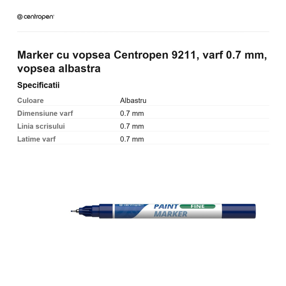 Marker cu vopsea Centropen 9211, varf 0.7 mm, vopsea albastra [3]