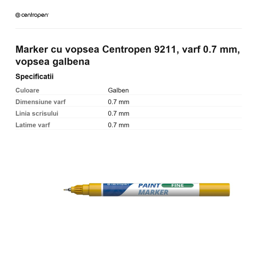 Marker cu vopsea Centropen 9211, varf 0.7 mm, vopsea galbena [3]