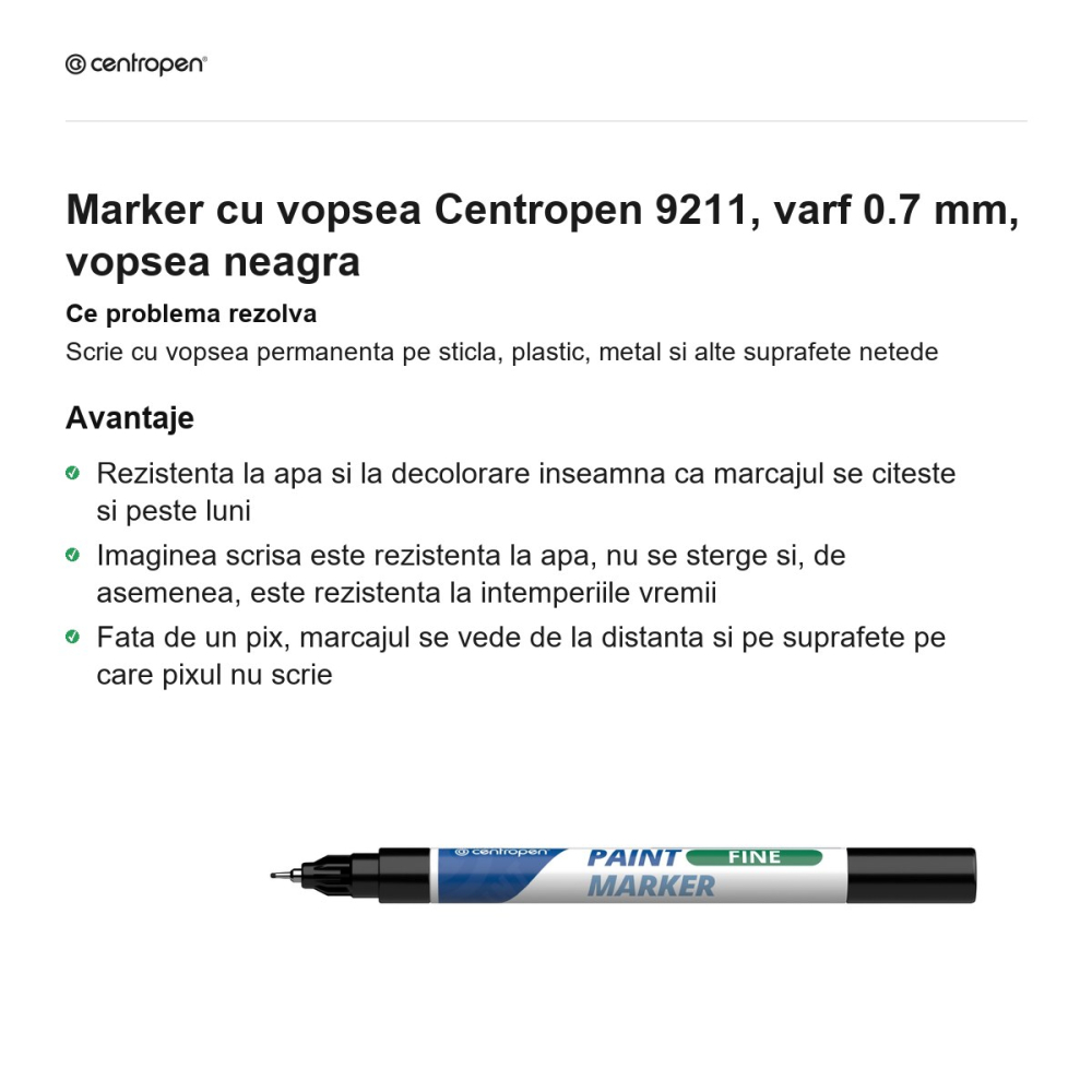 Marker cu vopsea Centropen 9211, varf 0.7 mm, vopsea neagra [2]