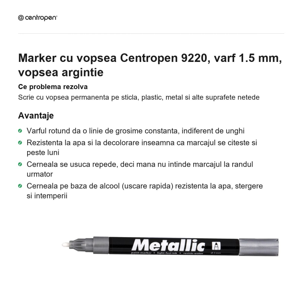 Marker cu vopsea Centropen 9220, varf 1.5 mm, vopsea argintie [2]