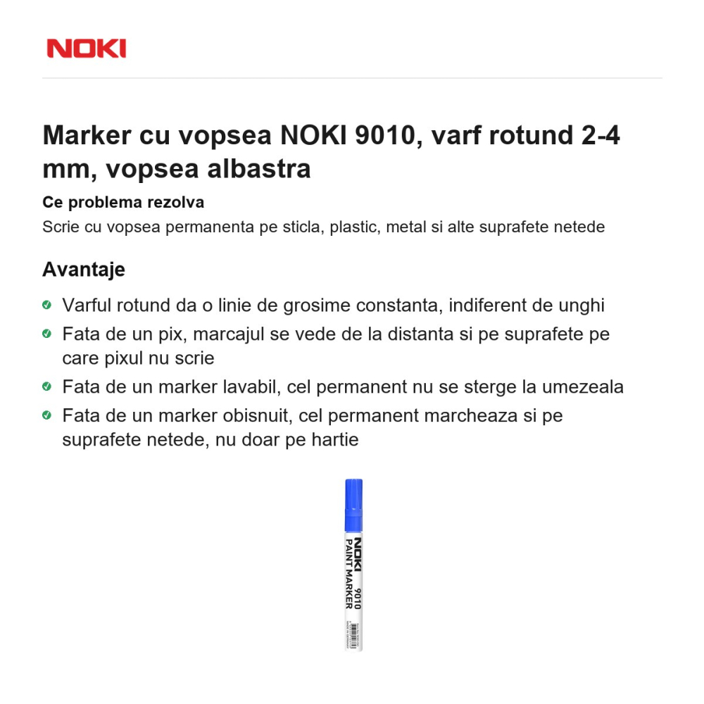 Marker cu vopsea NOKI 9010, varf rotund 2-4 mm, vopsea albastra [2]