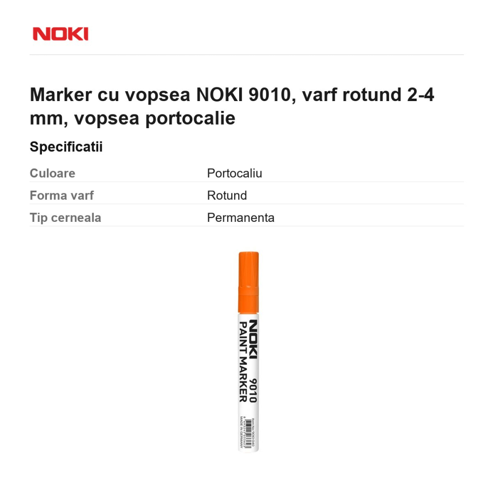 Marker cu vopsea NOKI 9010, varf rotund 2-4 mm, vopsea portocalie [3]