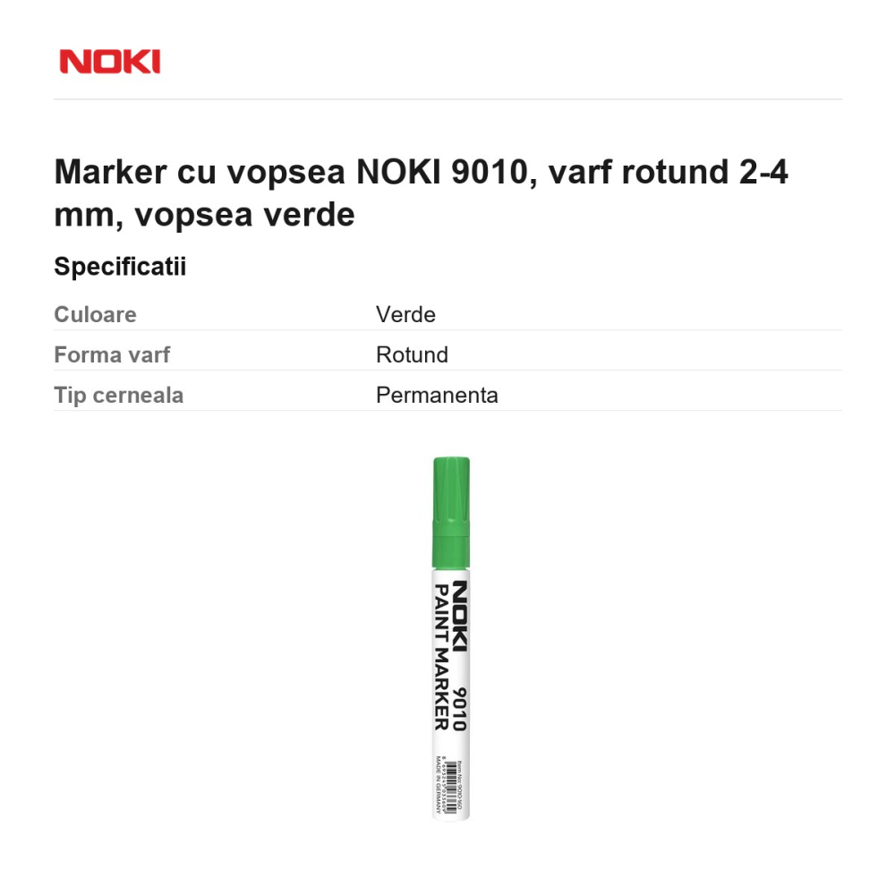 Marker cu vopsea NOKI 9010, varf rotund 2-4 mm, vopsea verde [3]