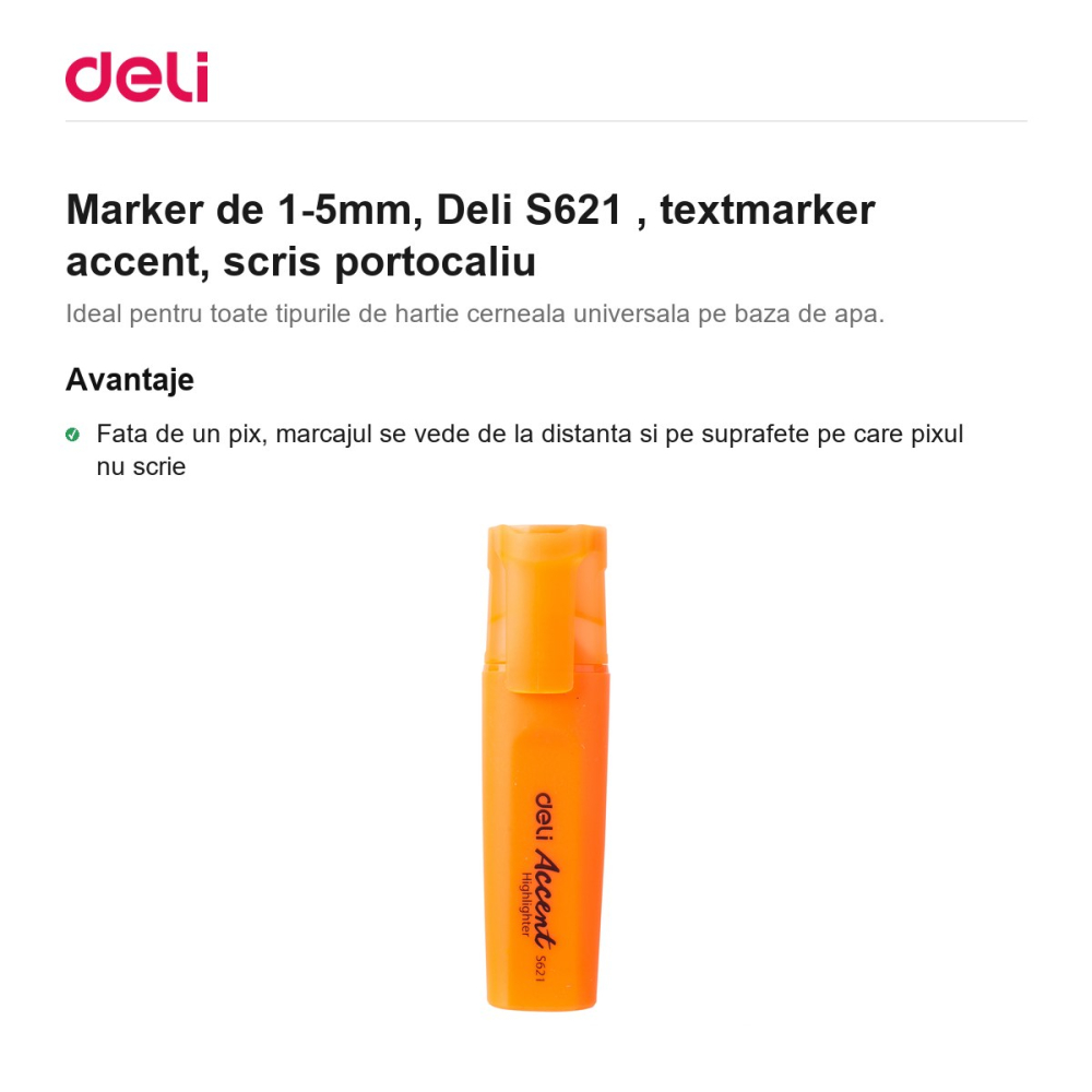Marker de 1-5mm, Deli S621 , textmarker accent, scris portocaliu [2]